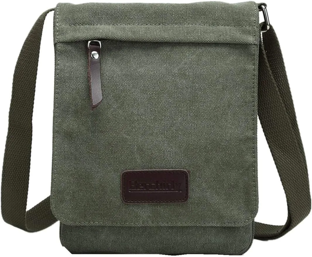 Small Vintage Canvas Leather Messenger Crossbody Bag Pack Organizer