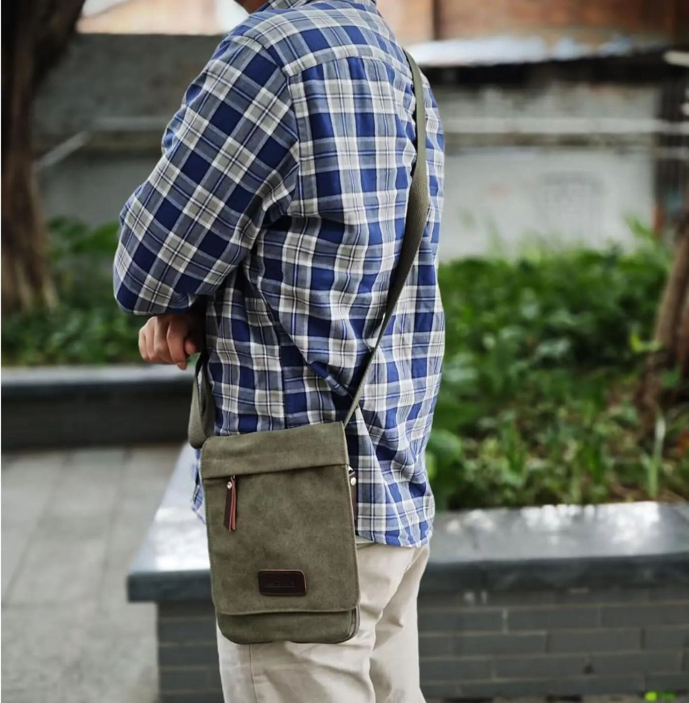 Small Vintage Canvas Leather Messenger Crossbody Bag Pack Organizer