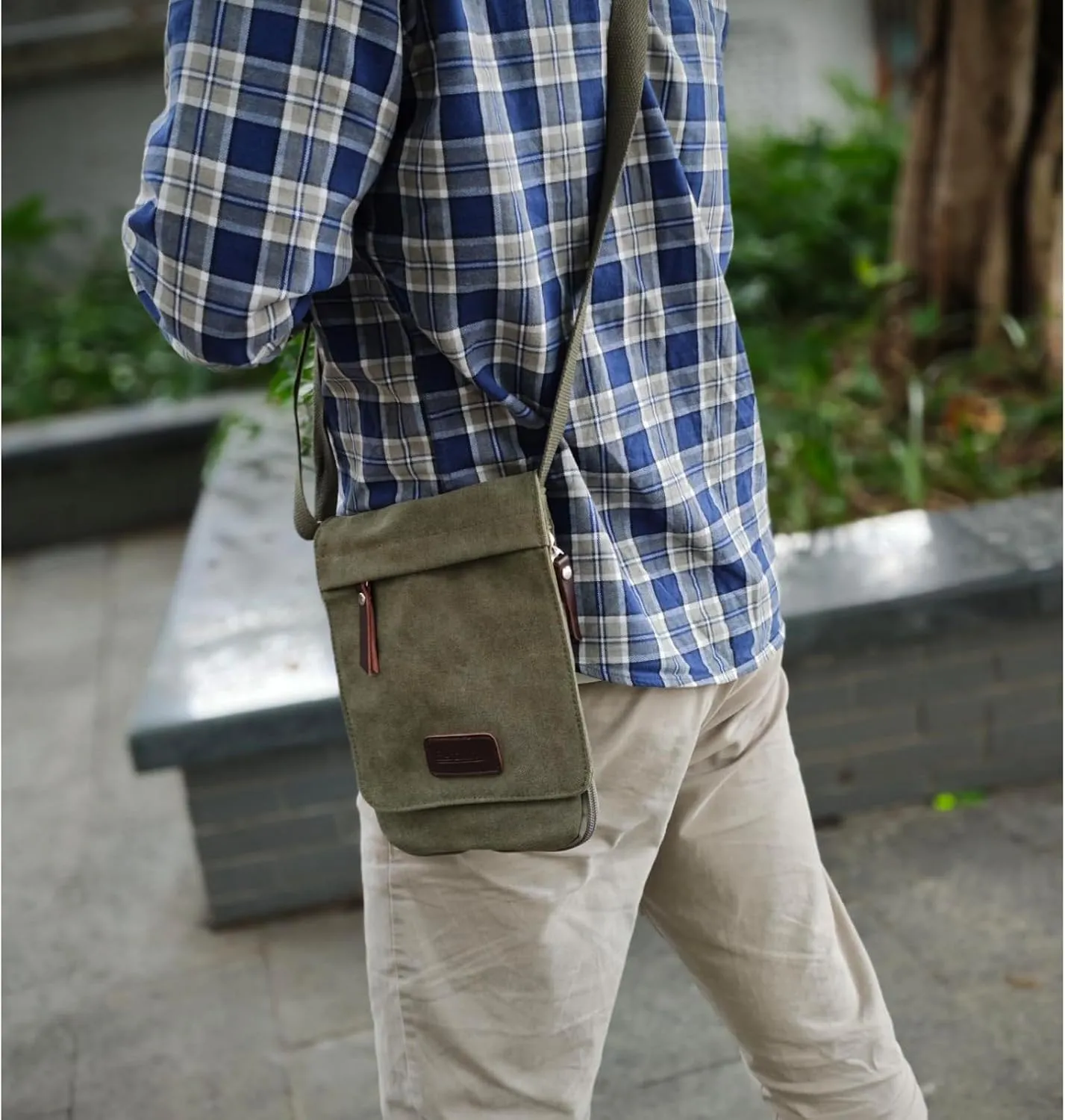 Small Vintage Canvas Leather Messenger Crossbody Bag Pack Organizer