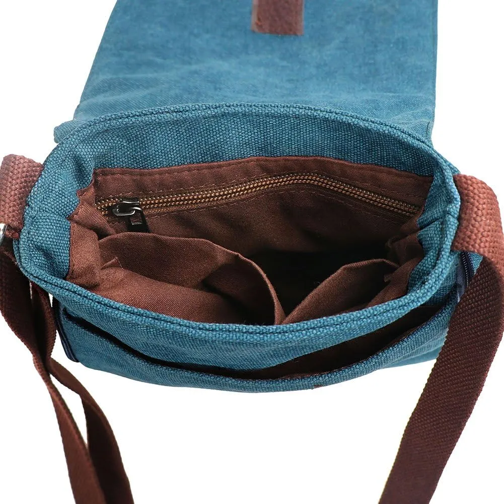 Small Vintage Canvas Leather Messenger Crossbody Bag Pack Organizer