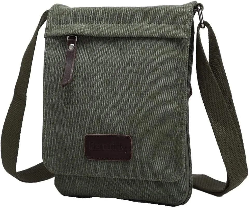 Small Vintage Canvas Leather Messenger Crossbody Bag Pack Organizer