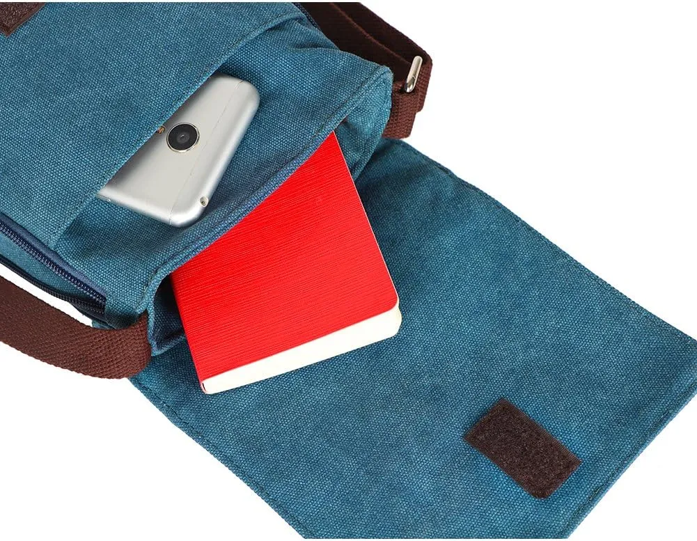 Small Vintage Canvas Leather Messenger Crossbody Bag Pack Organizer