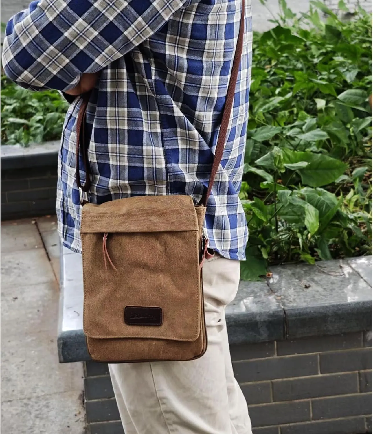 Small Vintage Canvas Leather Messenger Crossbody Bag Pack Organizer