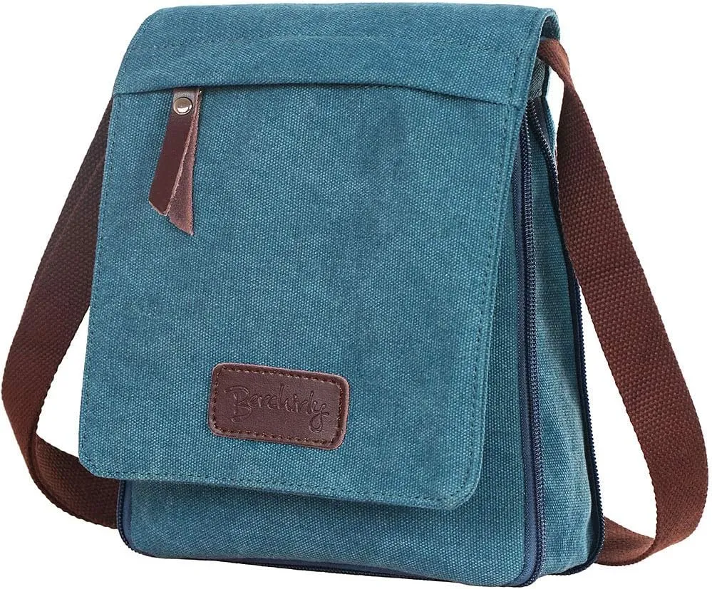 Small Vintage Canvas Leather Messenger Crossbody Bag Pack Organizer