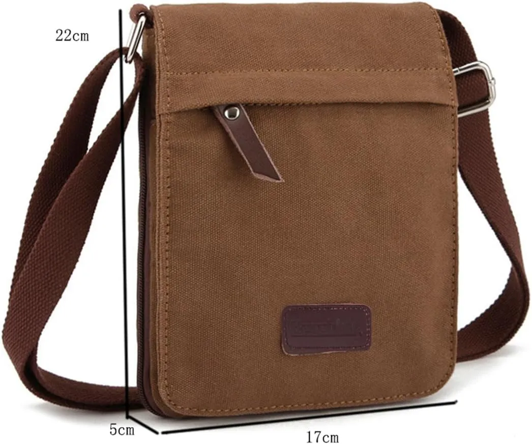 Small Vintage Canvas Leather Messenger Crossbody Bag Pack Organizer