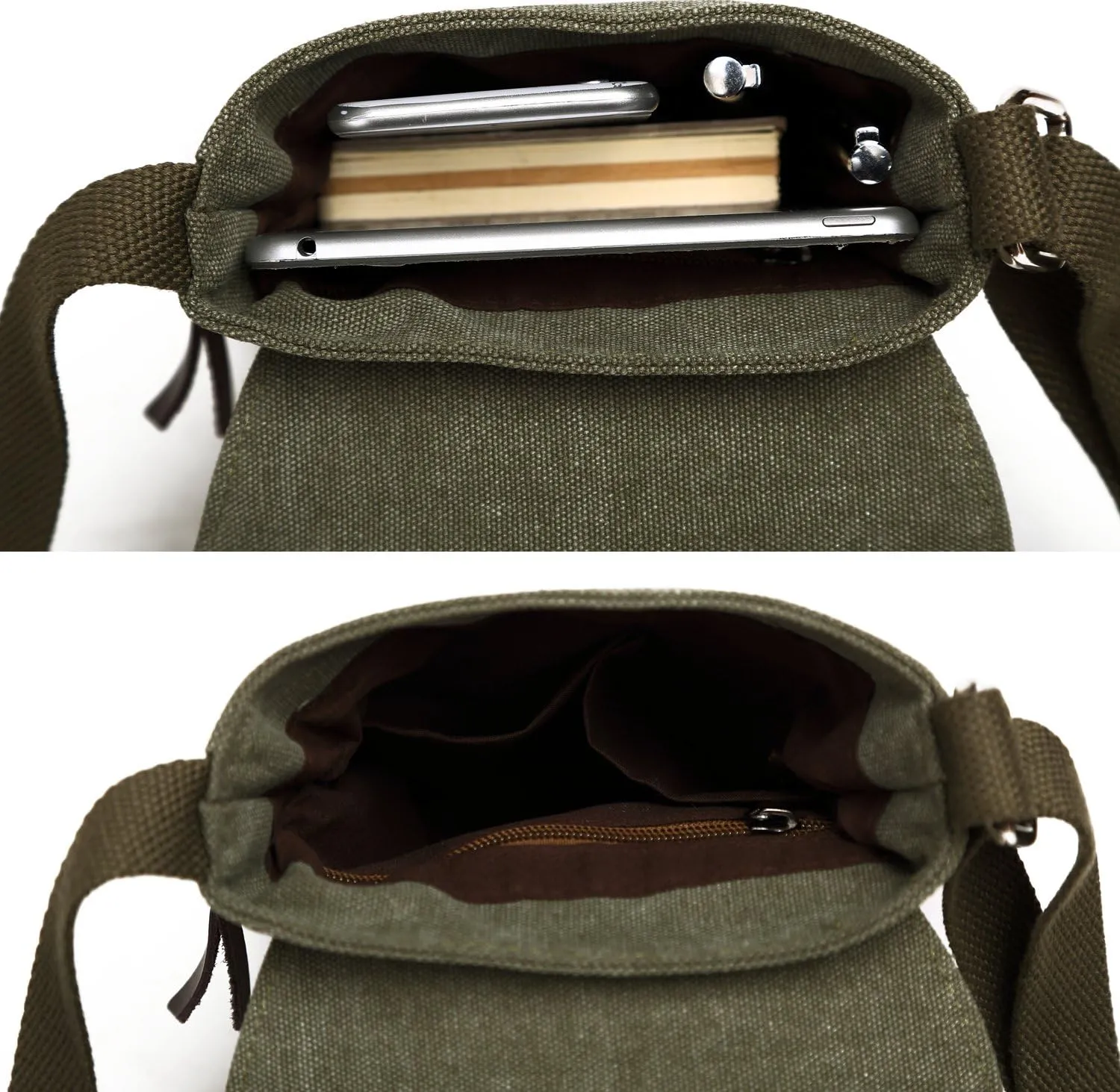 Small Vintage Canvas Leather Messenger Crossbody Bag Pack Organizer