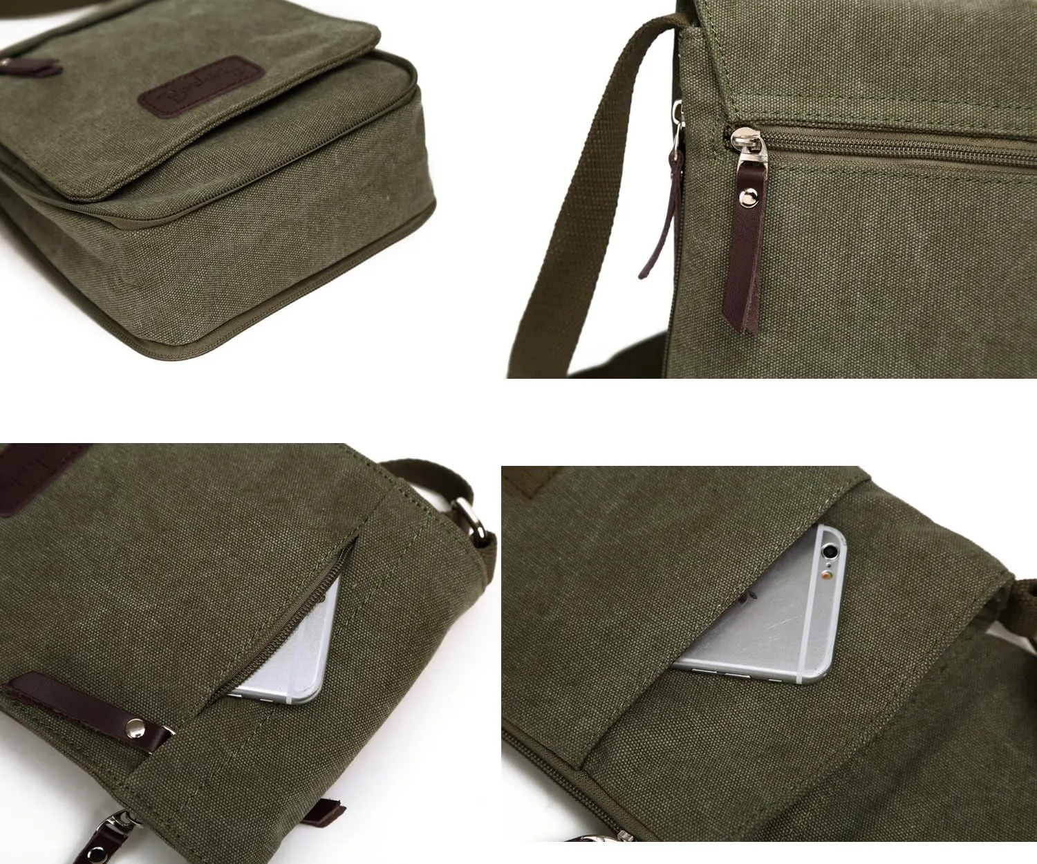 Small Vintage Canvas Leather Messenger Crossbody Bag Pack Organizer
