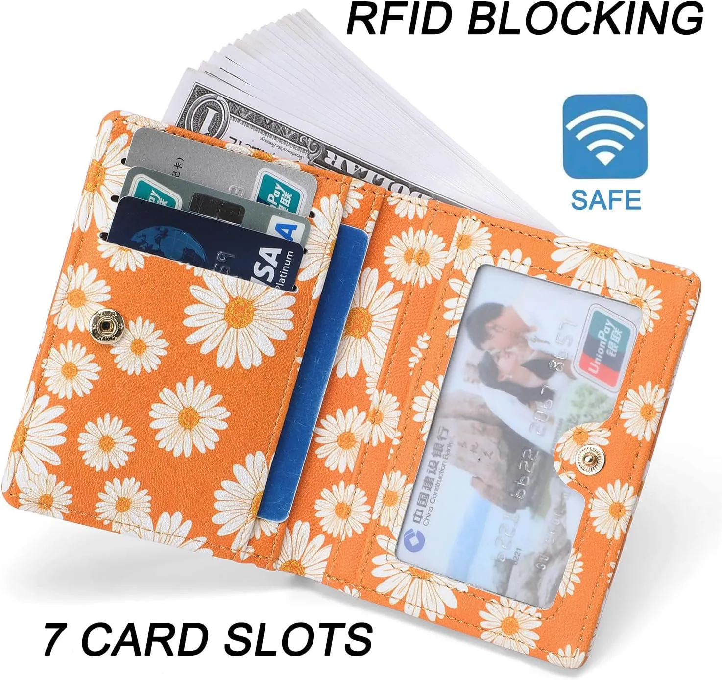Small Women Wallet RFID Blocking Bifold Pocket Wallet Slim Compact Ladies Purse Mini Wallets For Women (Flower)