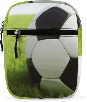 Soccer Ball On Grassy Oxford Cloth Ammo Crossbody Shoulder Bag Medic Bag Classic Small Messenger Crossbody Bag Unisex Classic Canvas Shoulder Bag for Women, Bookbag for Work
