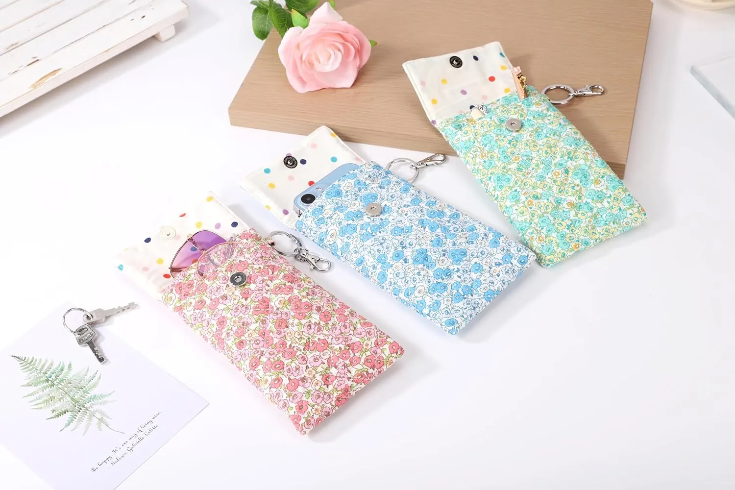 Soft Glasses Case Double Eyeglass Case Sunglasses Travel Pouch for Women Men with Key Chain