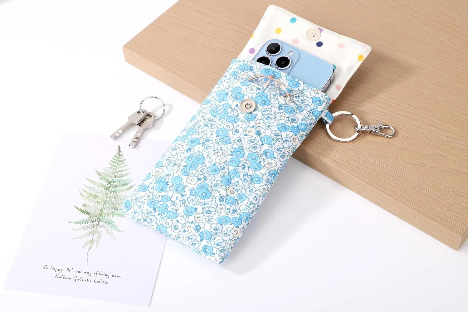 Soft Glasses Case Double Eyeglass Case Sunglasses Travel Pouch for Women Men with Key Chain
