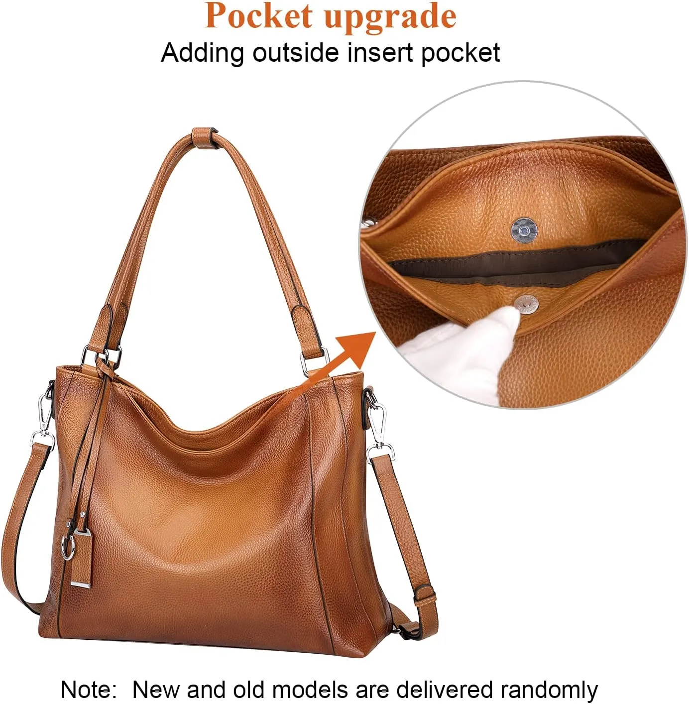 Soft Leather Handbags for Women Shoulder Hobo Bag Large Tote Crossbody Bag (O103E Two Tone Brown)
