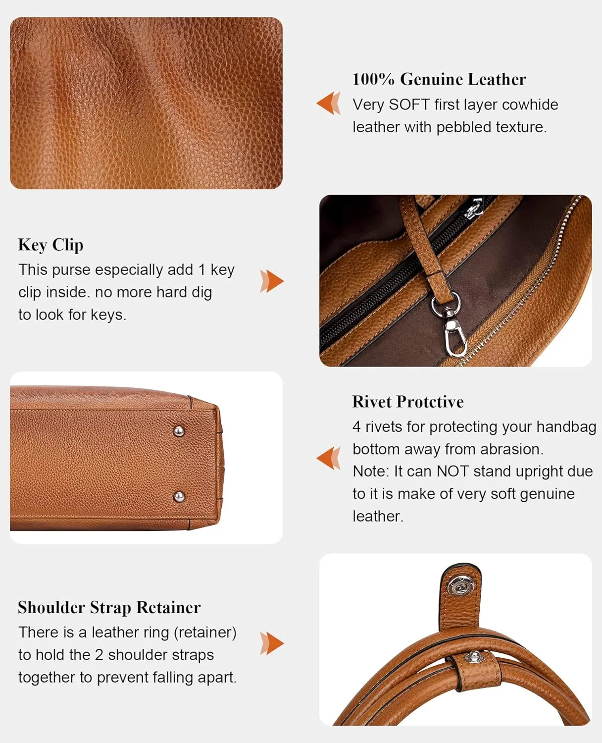 Soft Leather Handbags for Women Shoulder Hobo Bag Large Tote Crossbody Bag (O103E Two Tone Brown)