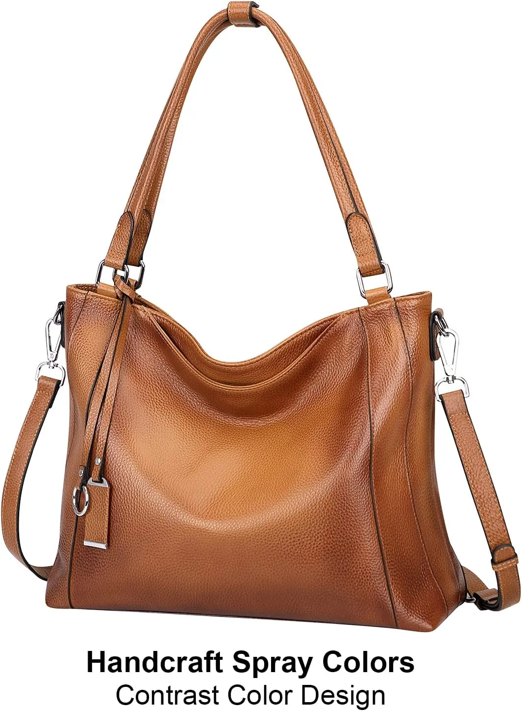 Soft Leather Handbags for Women Shoulder Hobo Bag Large Tote Crossbody Bag (O103E Two Tone Brown)
