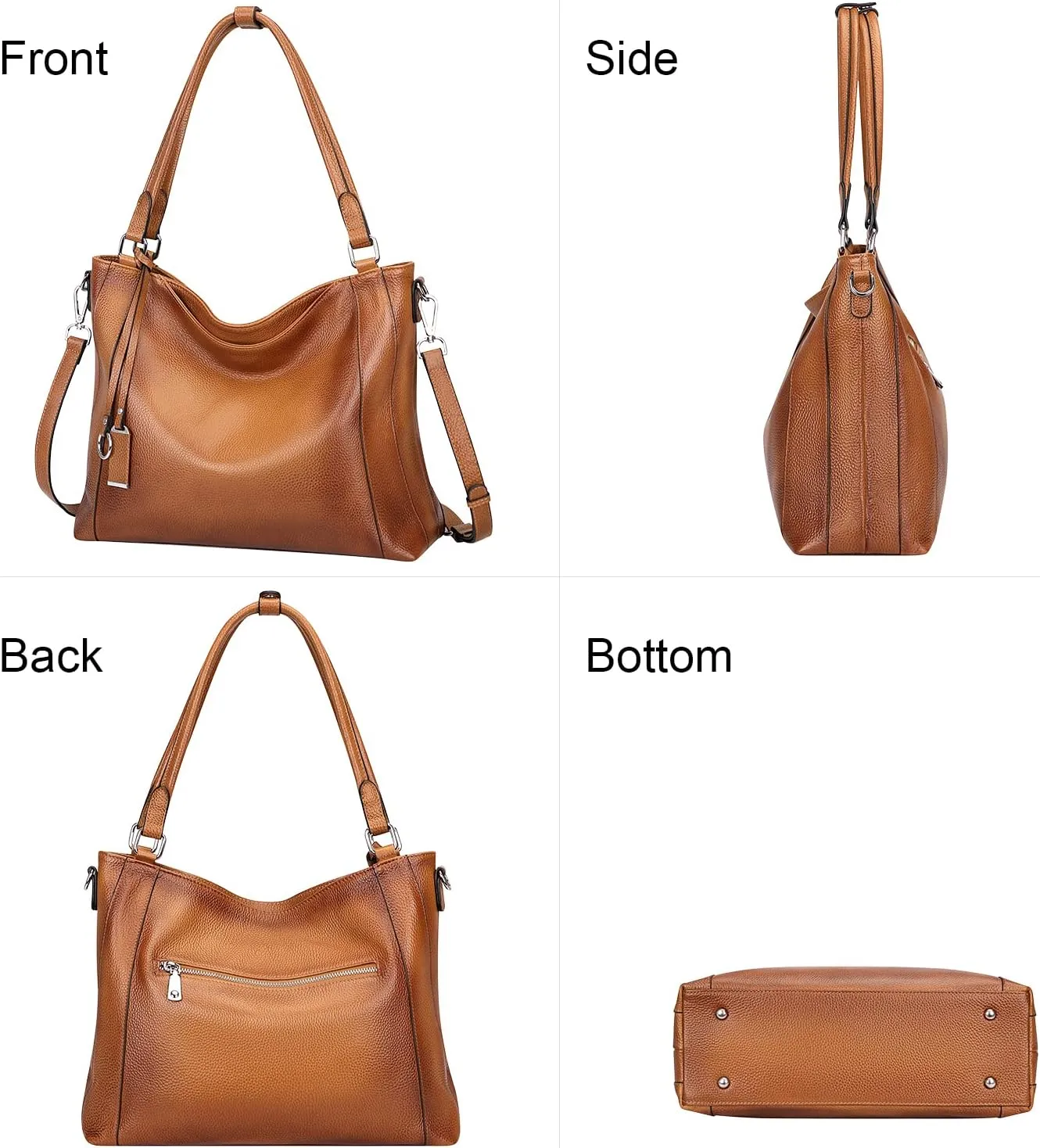 Soft Leather Handbags for Women Shoulder Hobo Bag Large Tote Crossbody Bag (O103E Two Tone Brown)