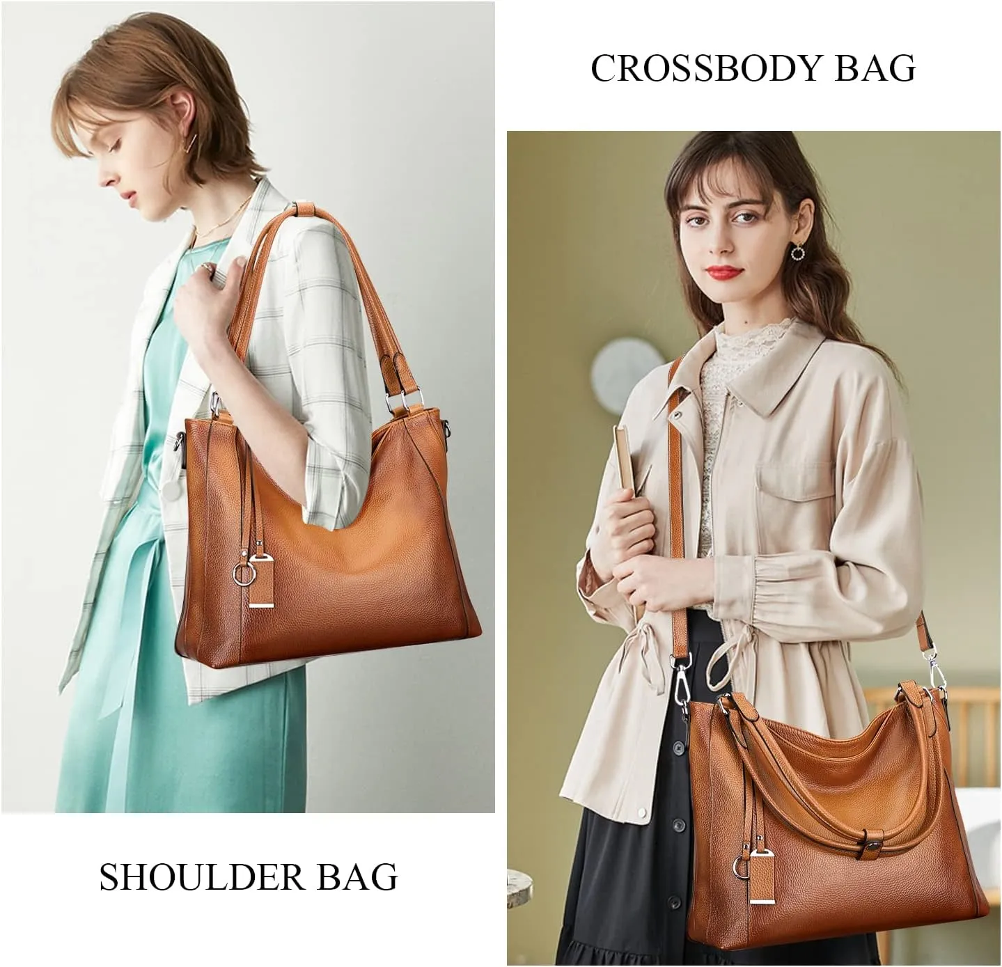 Soft Leather Handbags for Women Shoulder Hobo Bag Large Tote Crossbody Bag (O103E Two Tone Brown)