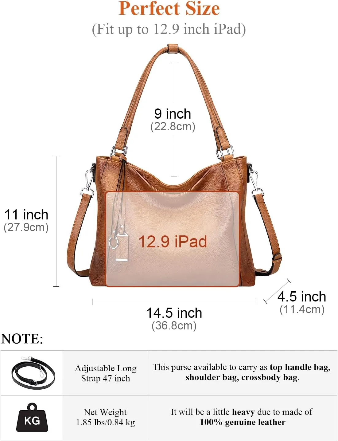 Soft Leather Handbags for Women Shoulder Hobo Bag Large Tote Crossbody Bag (O103E Two Tone Brown)