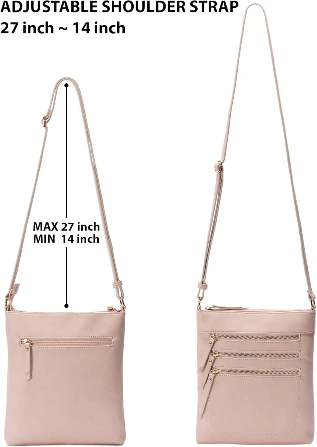 Solene Crossbody Bag Functional Multi Pocket Messenger Purse Top Zip Closure Shoulder Handbag With Adjustable Strap