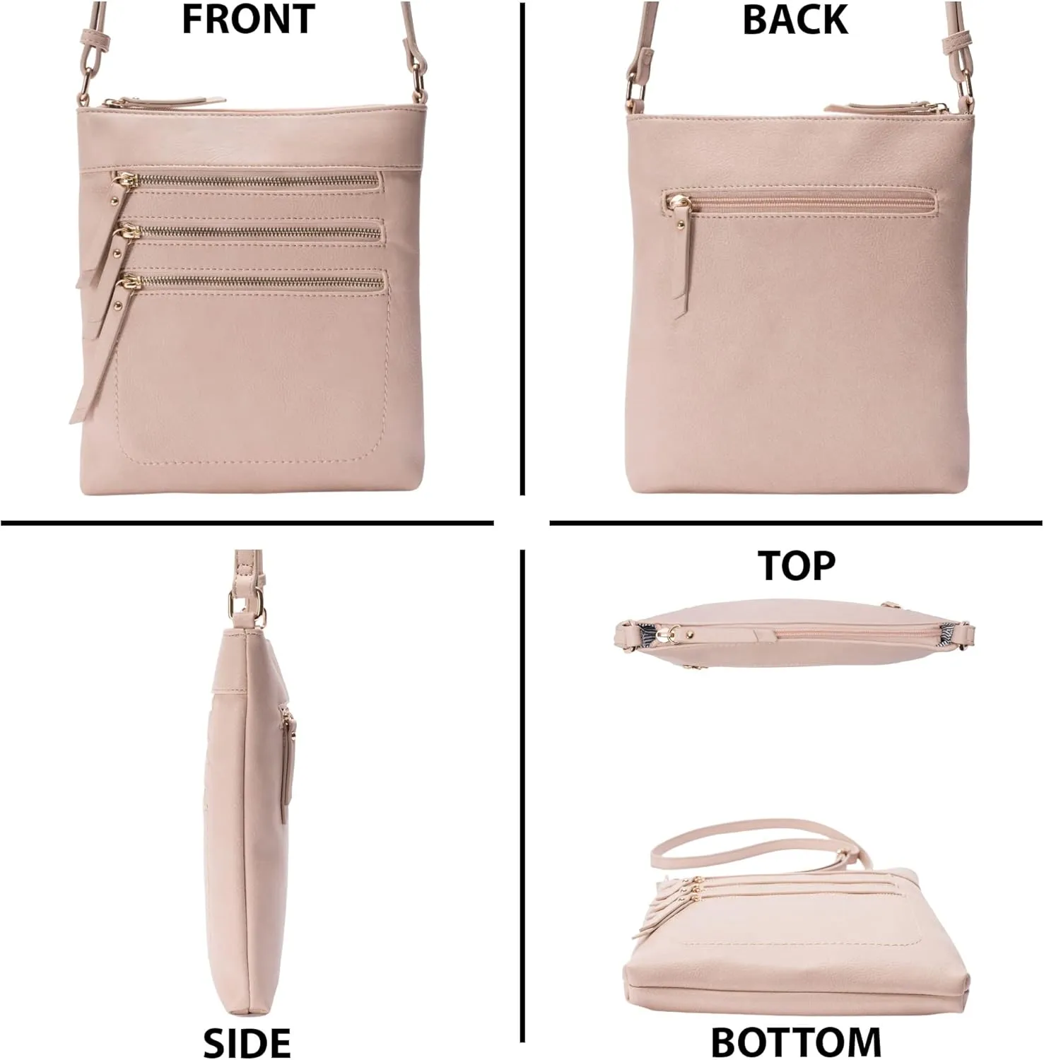 Solene Crossbody Bag Functional Multi Pocket Messenger Purse Top Zip Closure Shoulder Handbag With Adjustable Strap