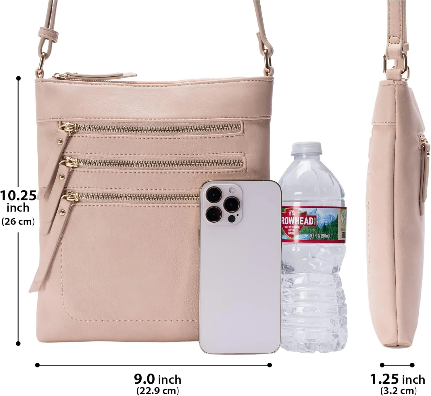 Solene Crossbody Bag Functional Multi Pocket Messenger Purse Top Zip Closure Shoulder Handbag With Adjustable Strap