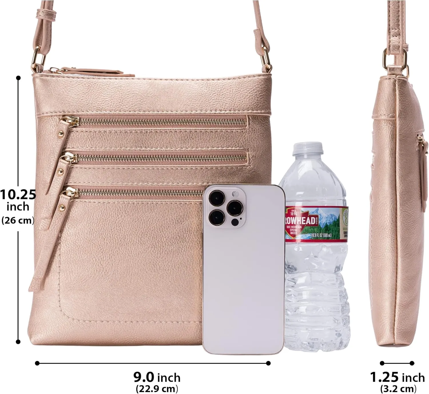 Solene Crossbody Bag Functional Multi Pocket Messenger Purse Top Zip Closure Shoulder Handbag With Adjustable Strap