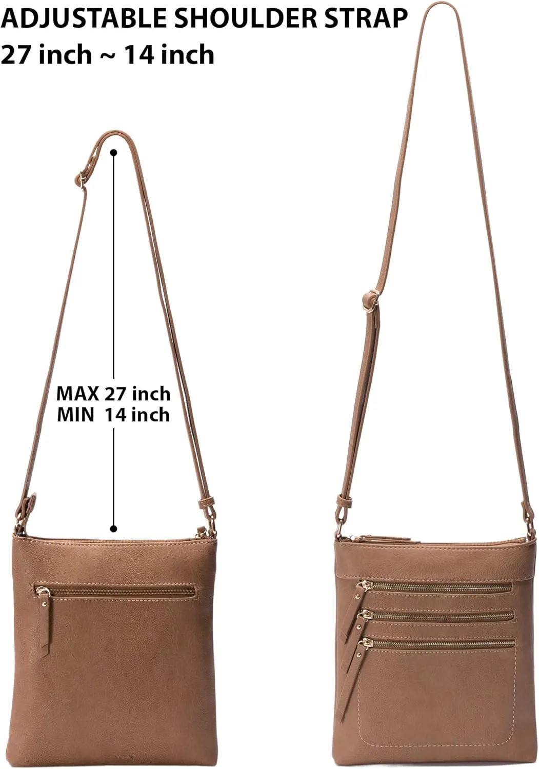 Solene Crossbody Bag Functional Multi Pocket Messenger Purse Top Zip Closure Shoulder Handbag With Adjustable Strap