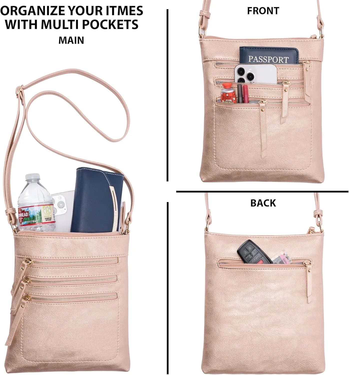 Solene Crossbody Bag Functional Multi Pocket Messenger Purse Top Zip Closure Shoulder Handbag With Adjustable Strap