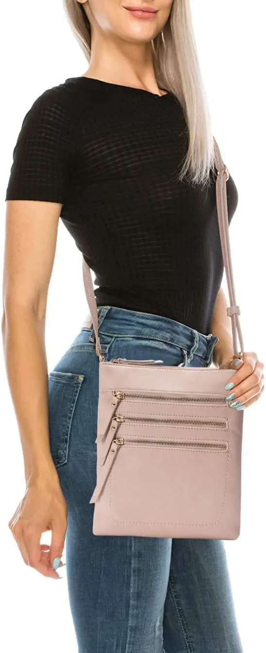 Solene Crossbody Bag Functional Multi Pocket Messenger Purse Top Zip Closure Shoulder Handbag With Adjustable Strap