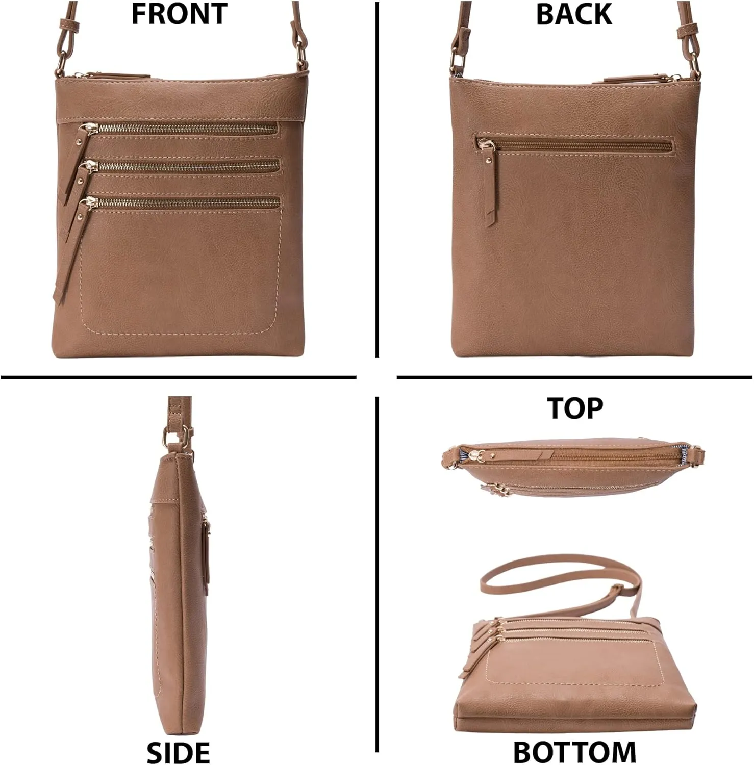 Solene Crossbody Bag Functional Multi Pocket Messenger Purse Top Zip Closure Shoulder Handbag With Adjustable Strap