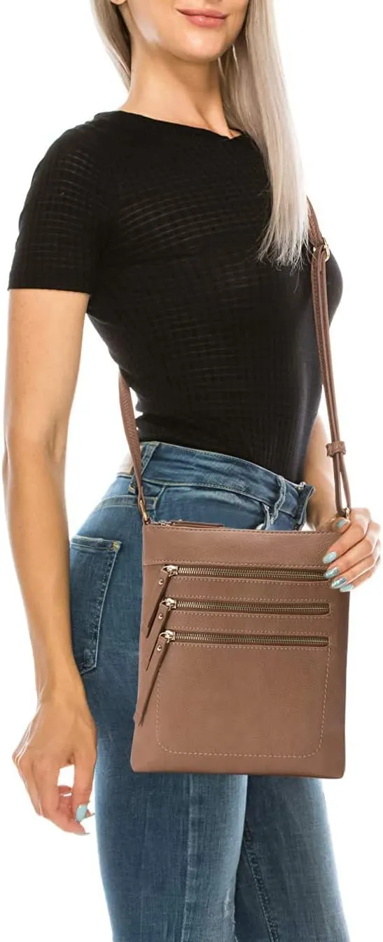 Solene Crossbody Bag Functional Multi Pocket Messenger Purse Top Zip Closure Shoulder Handbag With Adjustable Strap