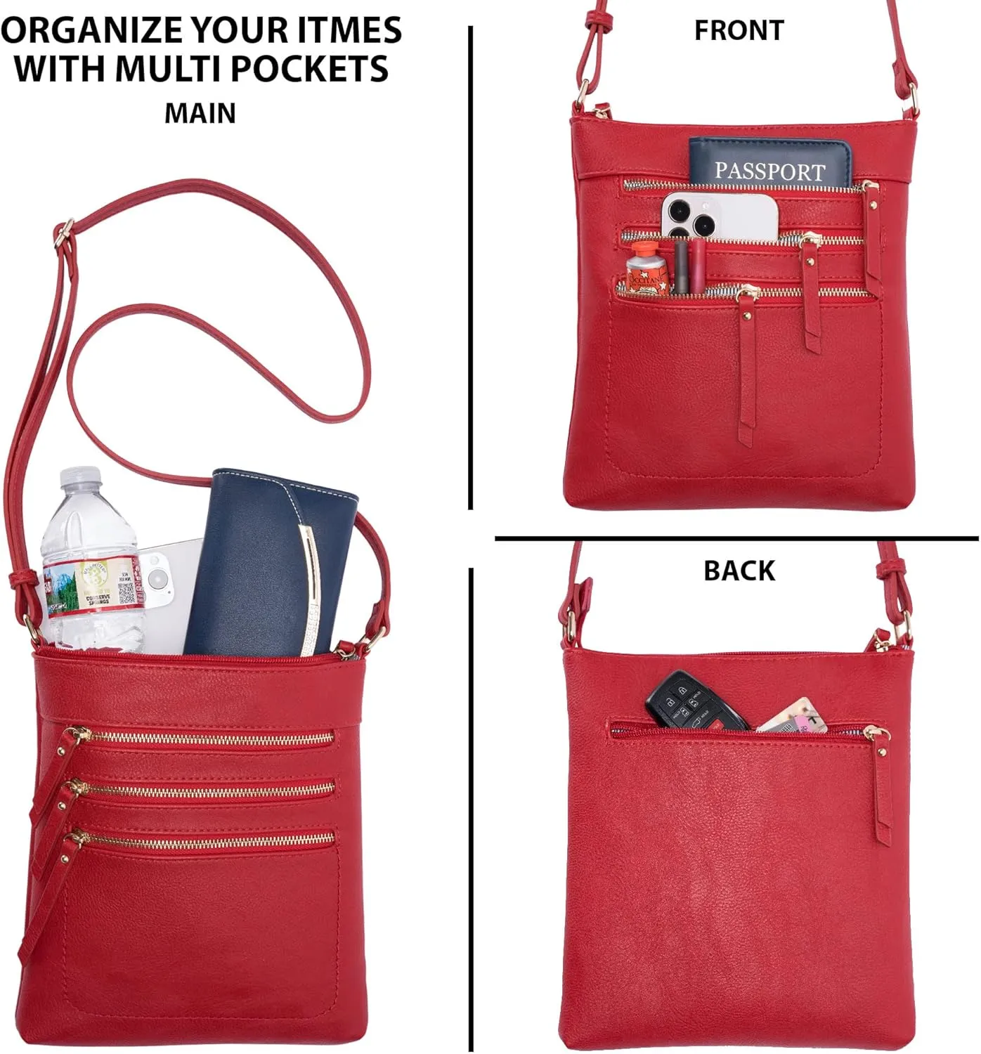 Solene Crossbody Bag Functional Multi Pocket Messenger Purse Top Zip Closure Shoulder Handbag With Adjustable Strap