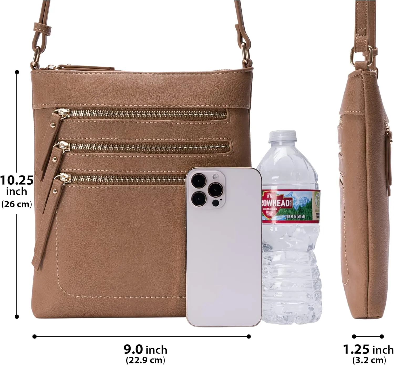 Solene Crossbody Bag Functional Multi Pocket Messenger Purse Top Zip Closure Shoulder Handbag With Adjustable Strap