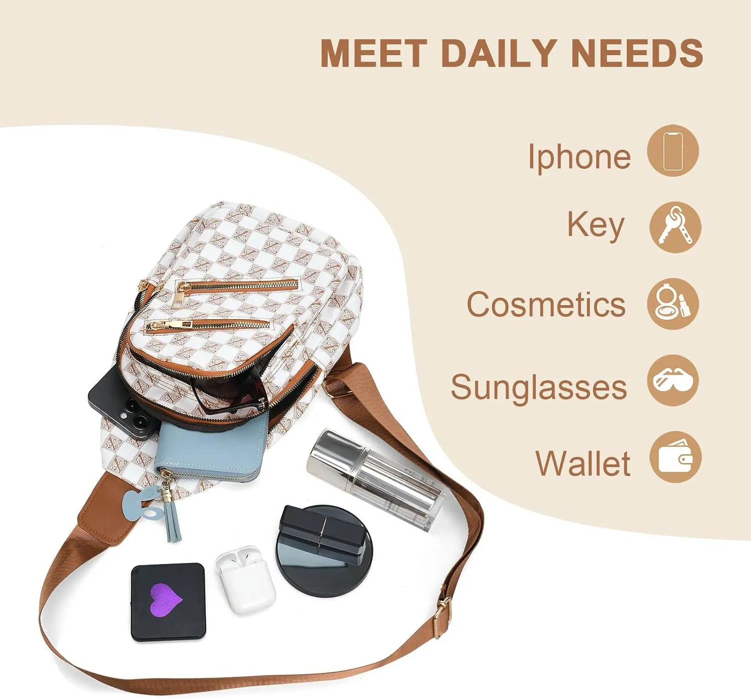 Sorexuber Sling Bag for Women Men Leather Crossbody Bags Fanny Pack Chest Bag for Travel Anti Theft,Crossbody Bag for Women