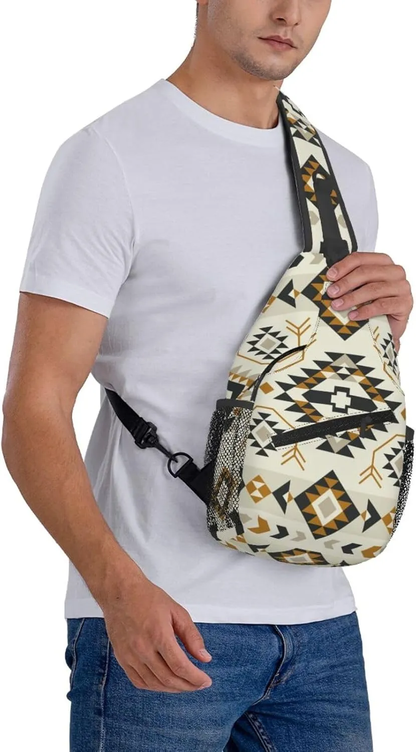 Southwest Native American Tribal Sling Bag for Women Men Aztec Ethnic Geometry Striped Crossbody Backpack Abstract Navajo Print Sling Backpack Casual Shoulder Bag Gym Travel Hiking Daypack