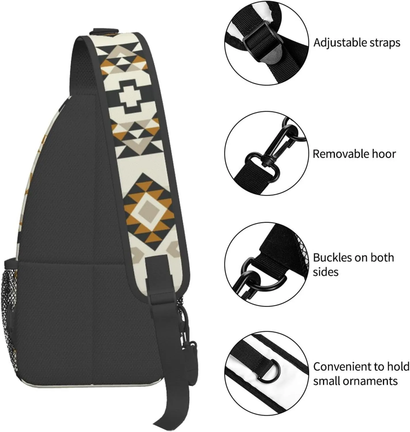 Southwest Native American Tribal Sling Bag for Women Men Aztec Ethnic Geometry Striped Crossbody Backpack Abstract Navajo Print Sling Backpack Casual Shoulder Bag Gym Travel Hiking Daypack