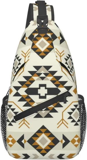 Southwest Native American Tribal Sling Bag for Women Men Aztec Ethnic Geometry Striped Crossbody Backpack Abstract Navajo Print Sling Backpack Casual Shoulder Bag Gym Travel Hiking Daypack