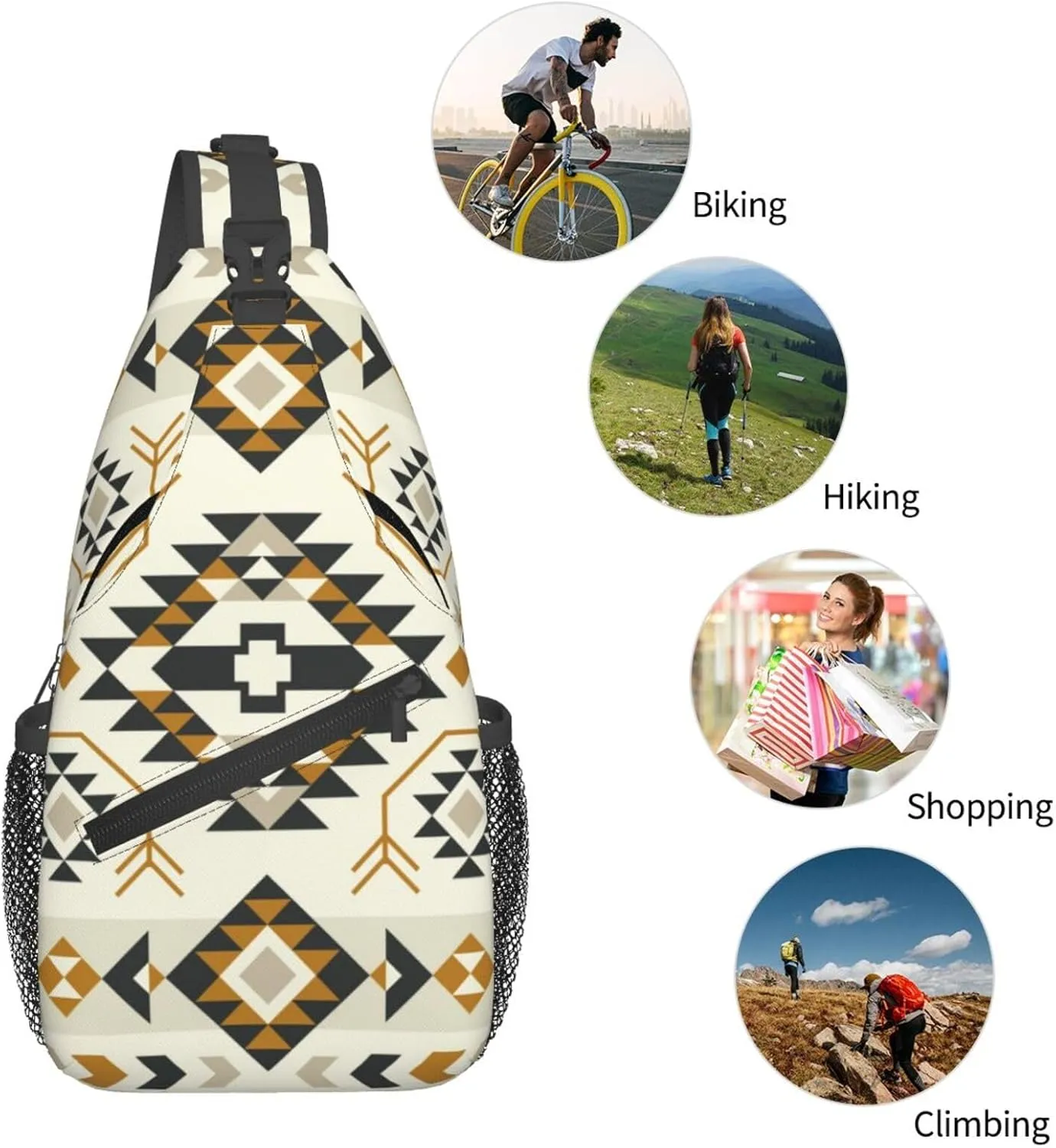 Southwest Native American Tribal Sling Bag for Women Men Aztec Ethnic Geometry Striped Crossbody Backpack Abstract Navajo Print Sling Backpack Casual Shoulder Bag Gym Travel Hiking Daypack
