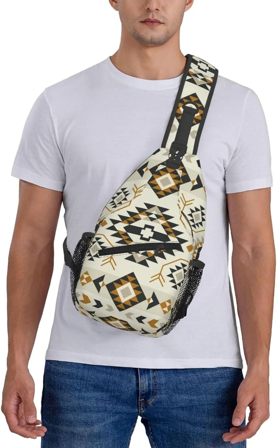Southwest Native American Tribal Sling Bag for Women Men Aztec Ethnic Geometry Striped Crossbody Backpack Abstract Navajo Print Sling Backpack Casual Shoulder Bag Gym Travel Hiking Daypack