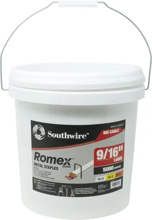 Southwire SMS916-5000BKT, 5000 PC Bucket 9/16-inch Romex Metal Staples, Silver, Piece