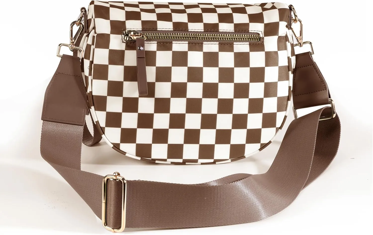 Spacious Checkered Nylon Crossbody Bag Bum Bag Checkered Handbags Wallets for Women
