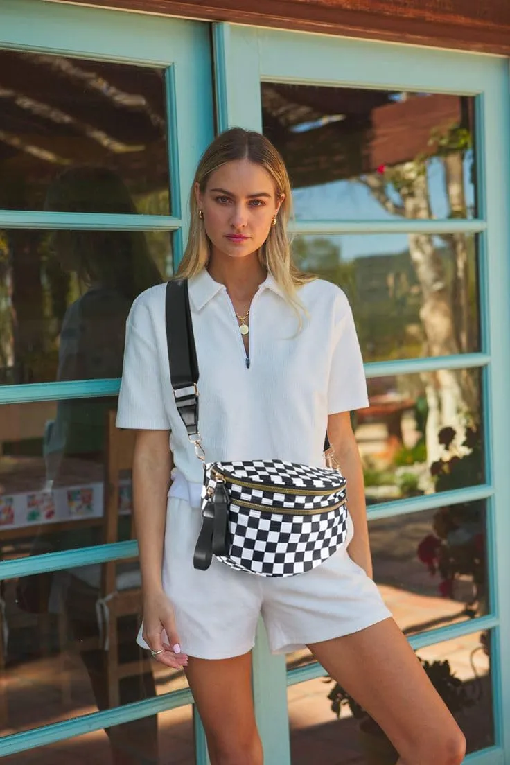 Spacious Checkered Nylon Crossbody Bag Bum Bag Checkered Handbags Wallets for Women
