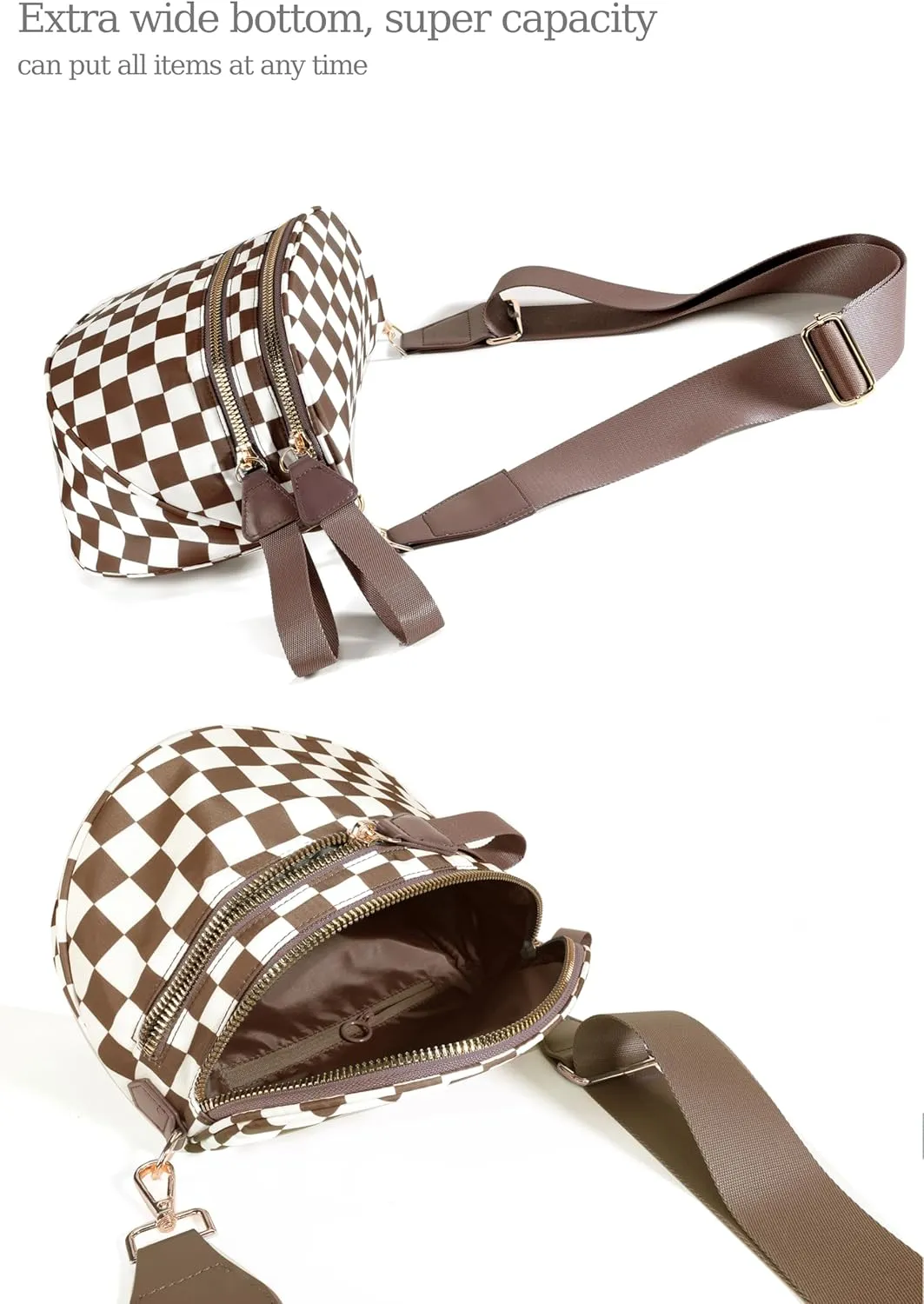 Spacious Checkered Nylon Crossbody Bag Bum Bag Checkered Handbags Wallets for Women
