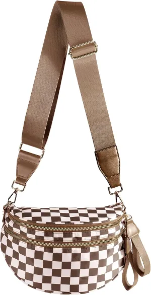 Spacious Checkered Nylon Crossbody Bag Bum Bag Checkered Handbags Wallets for Women
