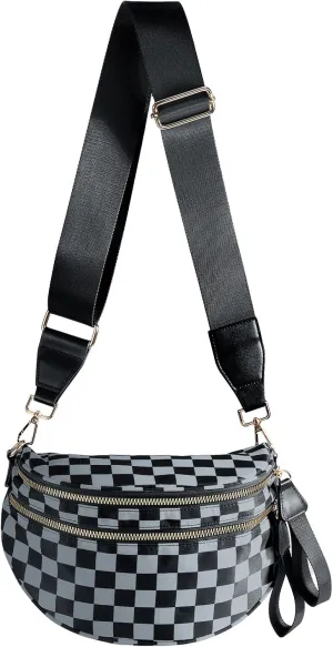Spacious Checkered Nylon Crossbody Bag Bum Bag Checkered Handbags Wallets for Women