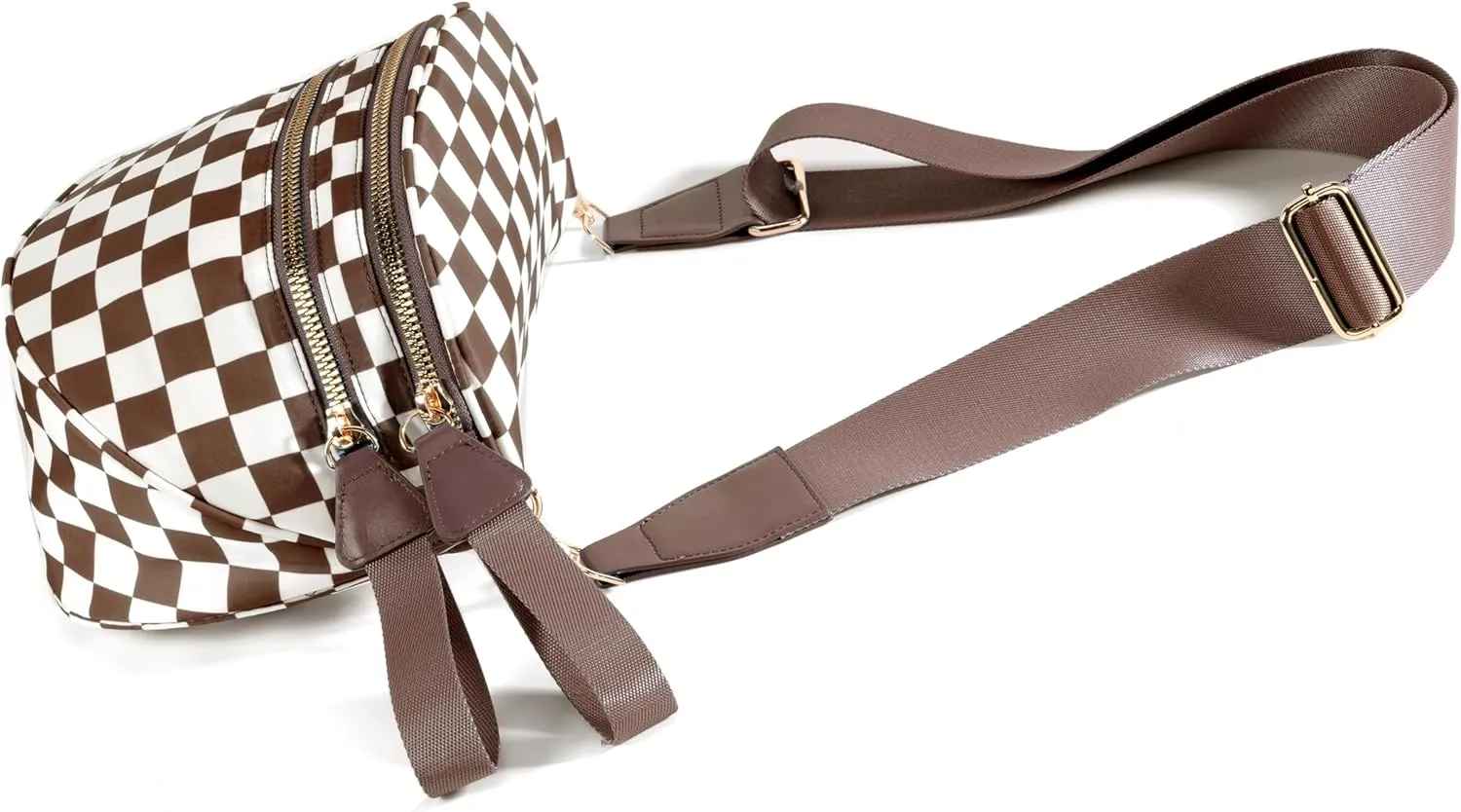 Spacious Checkered Nylon Crossbody Bag Bum Bag Checkered Handbags Wallets for Women