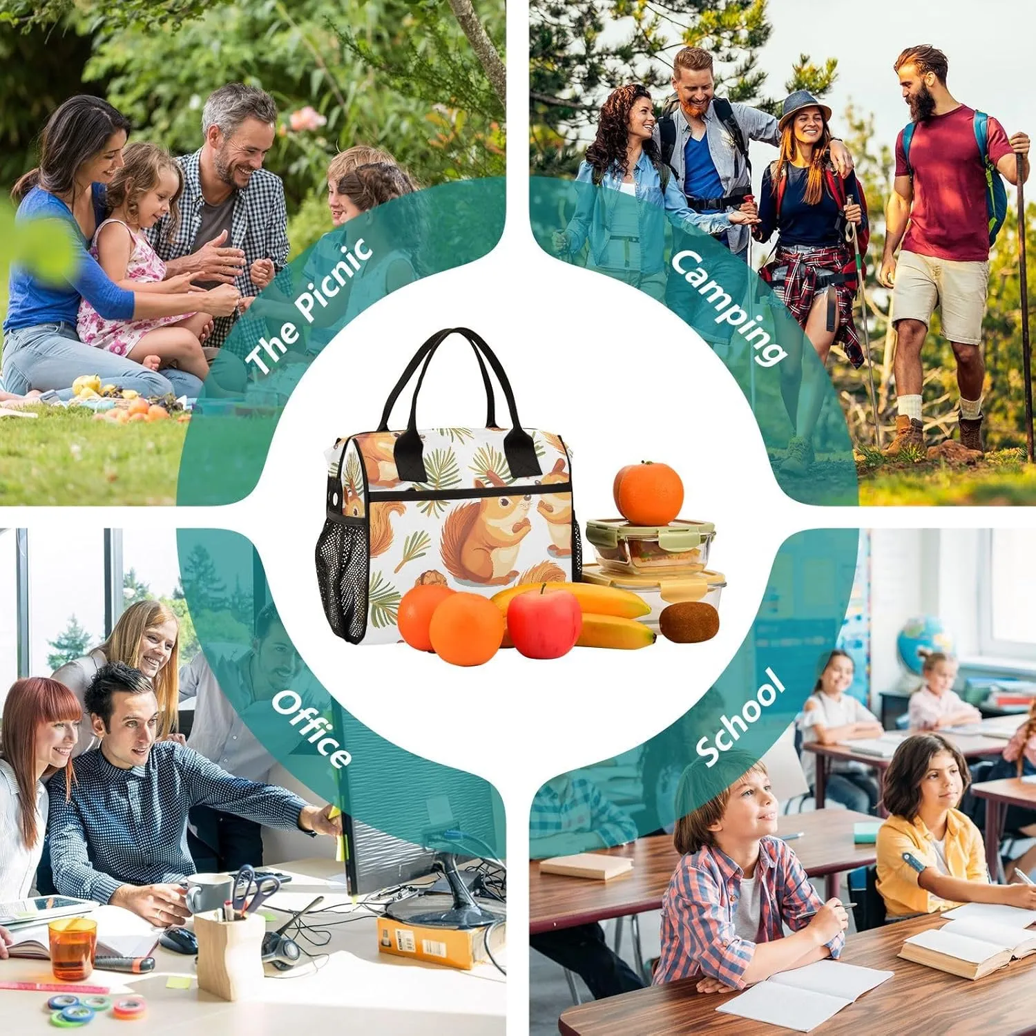 Squirrel and Pine Nut Lunch Bag Women Cooler Bags Lunch Tote Bags for Men Reusable Insulated Lunch Box Crossbody with Shoulder Strap Leakproof Work Picnic S