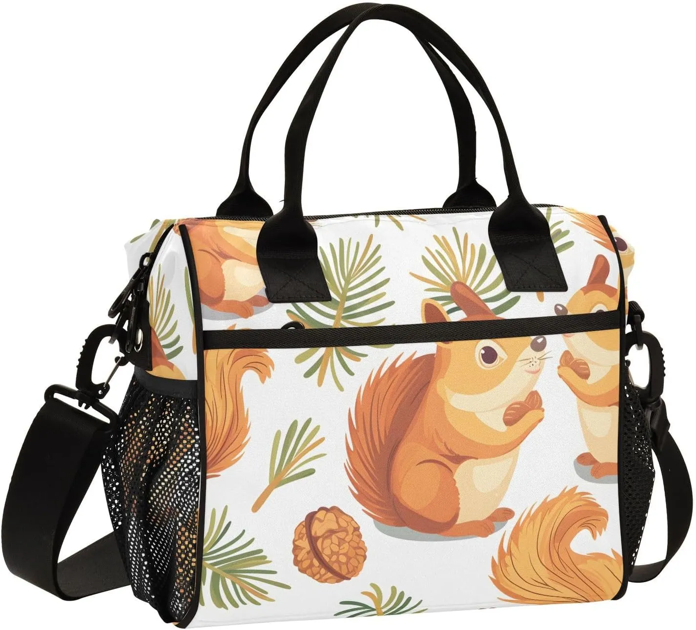 Squirrel and Pine Nut Lunch Bag Women Cooler Bags Lunch Tote Bags for Men Reusable Insulated Lunch Box Crossbody with Shoulder Strap Leakproof Work Picnic S