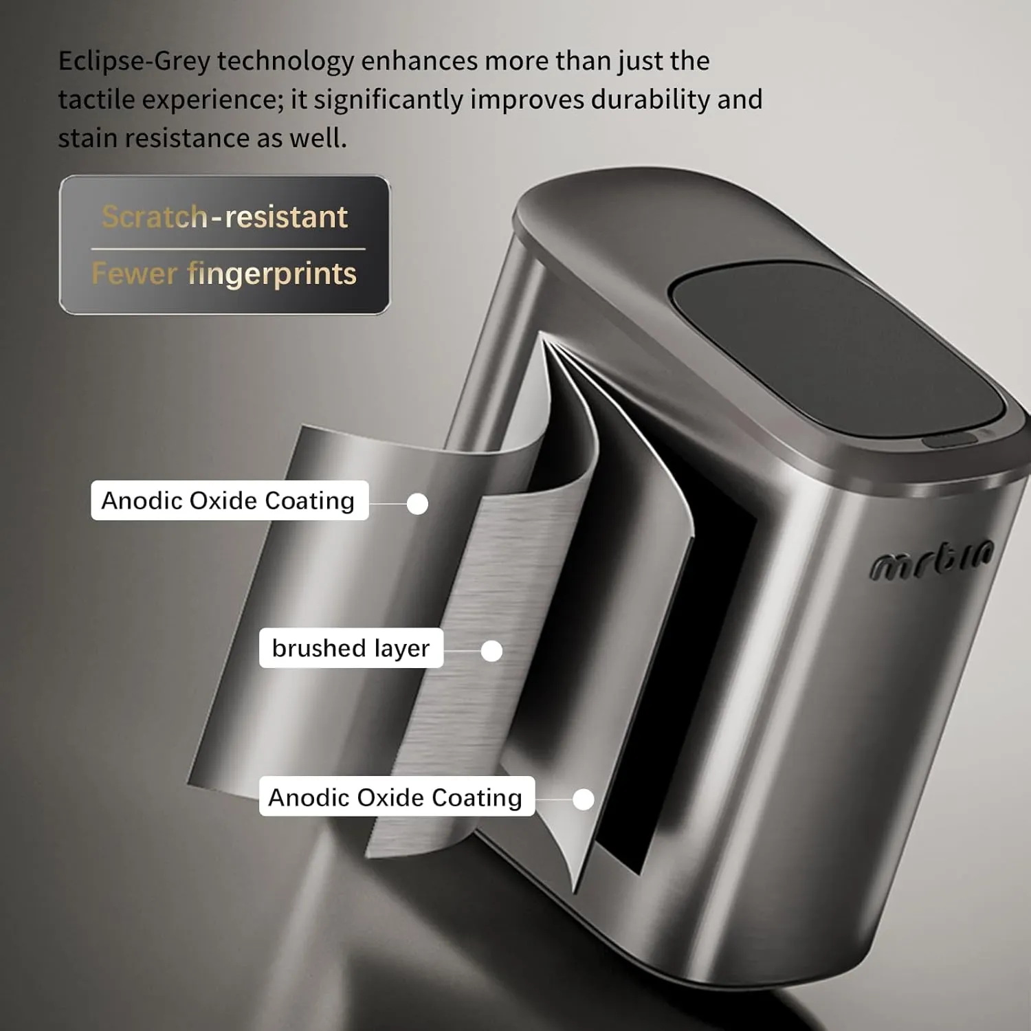 Stainless Steel Motion Sensor Bathroom Trash Can, 10L / 2.6gal Slim Smart Toilet Waste Basket with Lid, Automatic Touchless Kitchen Bucket for Narrow Restroom, Vanity, Rv, Eclipse Grey