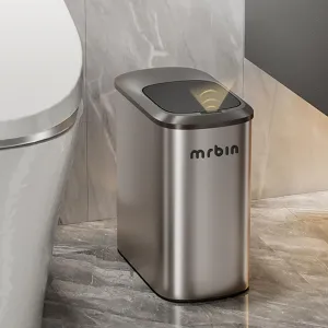Stainless Steel Motion Sensor Bathroom Trash Can, 10L / 2.6gal Slim Smart Toilet Waste Basket with Lid, Automatic Touchless Kitchen Bucket for Narrow Restroom, Vanity, Rv, Eclipse Grey