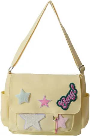 Star Y2k Messenger Bag Cute Canvas Crossbody Bag Kawaii Satchel Bag For Women Aesthetic Multipocket Shoulder Bag